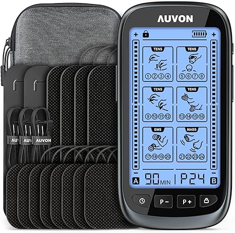 AUVON 3-in-1 TENS Unit Muscle Stimulator with Protective Case