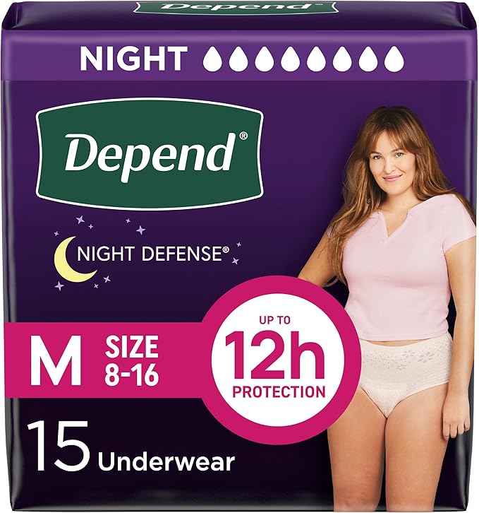 Depend Night Defense Women’s Incontinence Underwear, Medium, Blush