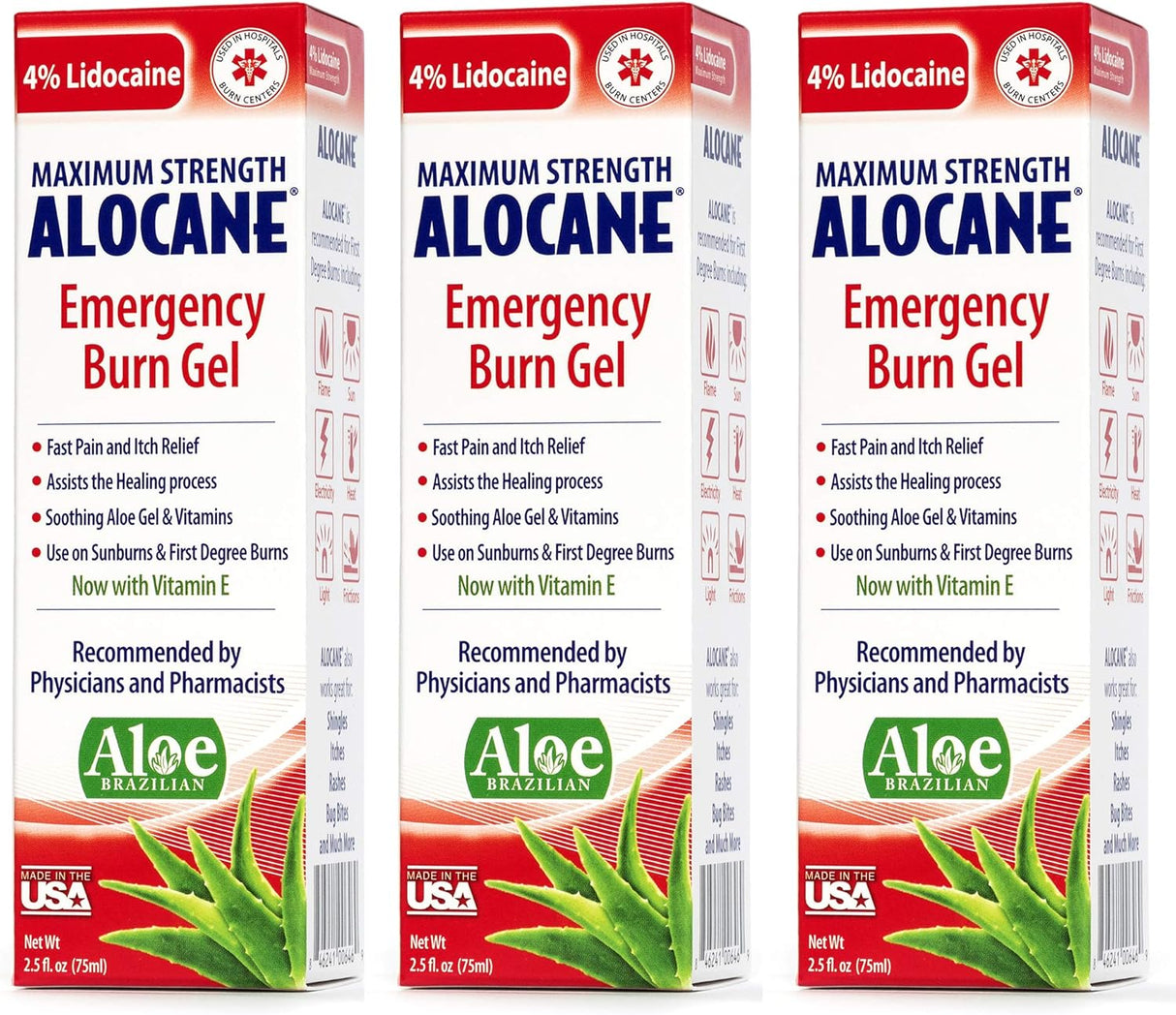 Alocane Max Emergency Burn Gel 4% lidocaine 2.5 oz 3-pack