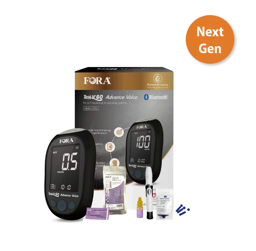 FORA Test N'Go Advance Voice Blood Ketone Testing Kit