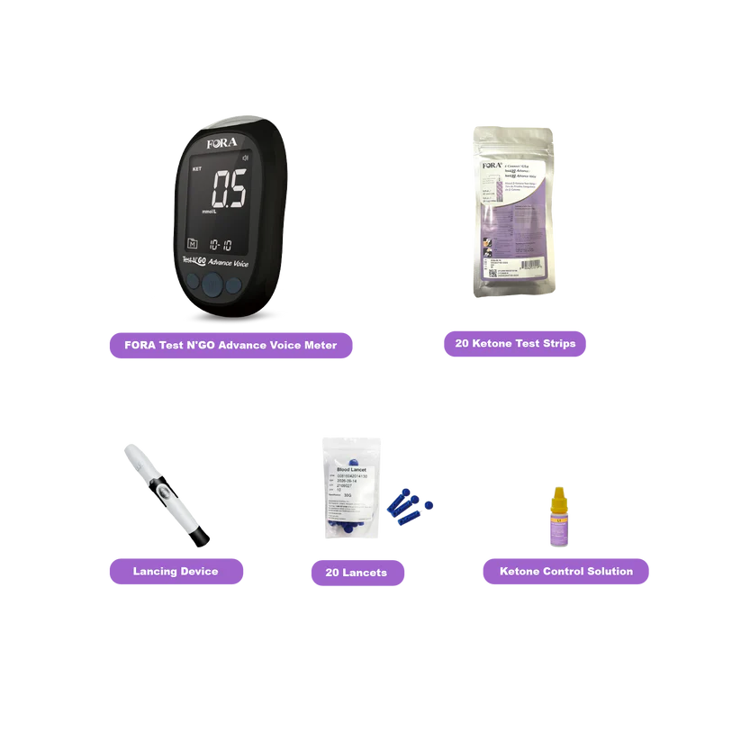 FORA Test N'Go Advance Voice Blood Ketone Testing Kit