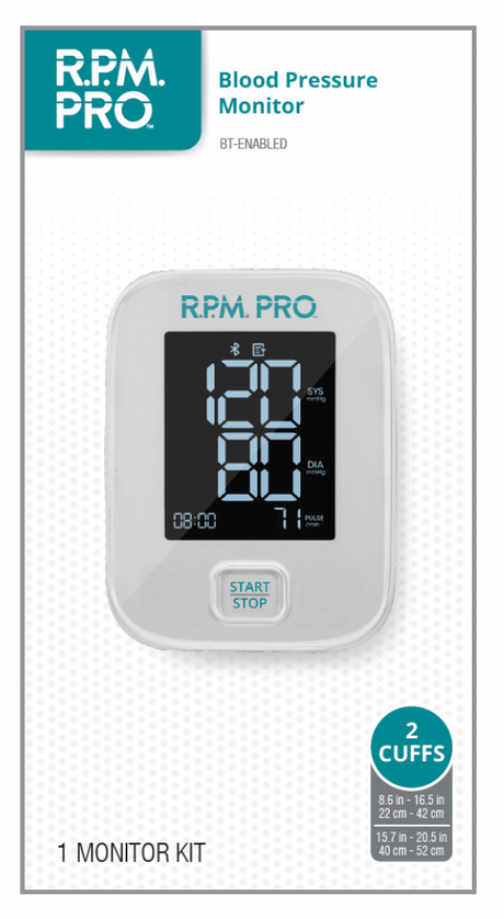 RPM Pro Bluetooth Blood Pressure Monitor – Upper Arm with 2 Cuffs
