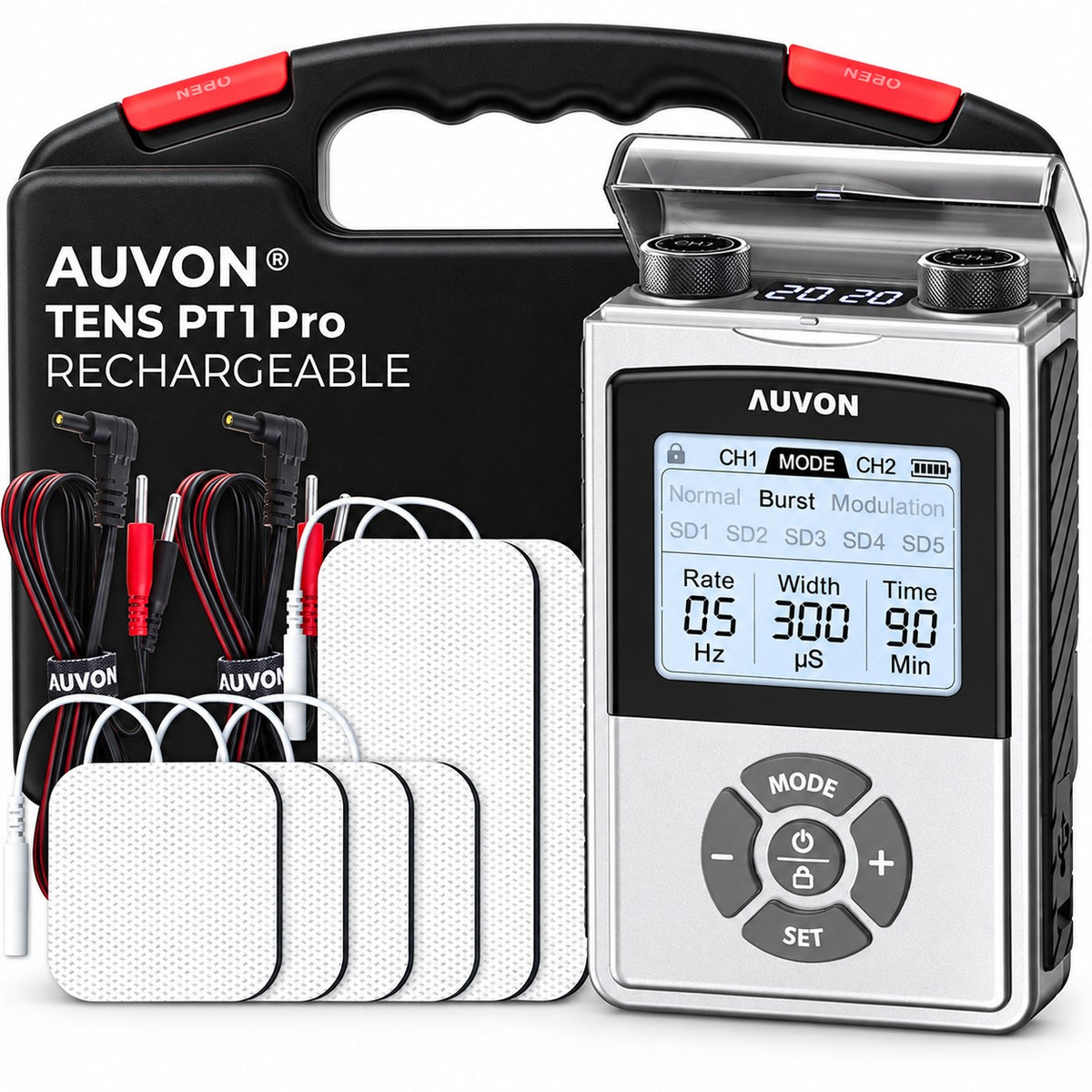 AUVON Rechargeable Digital TENS Unit Muscle Stimulator – PT1 Pro