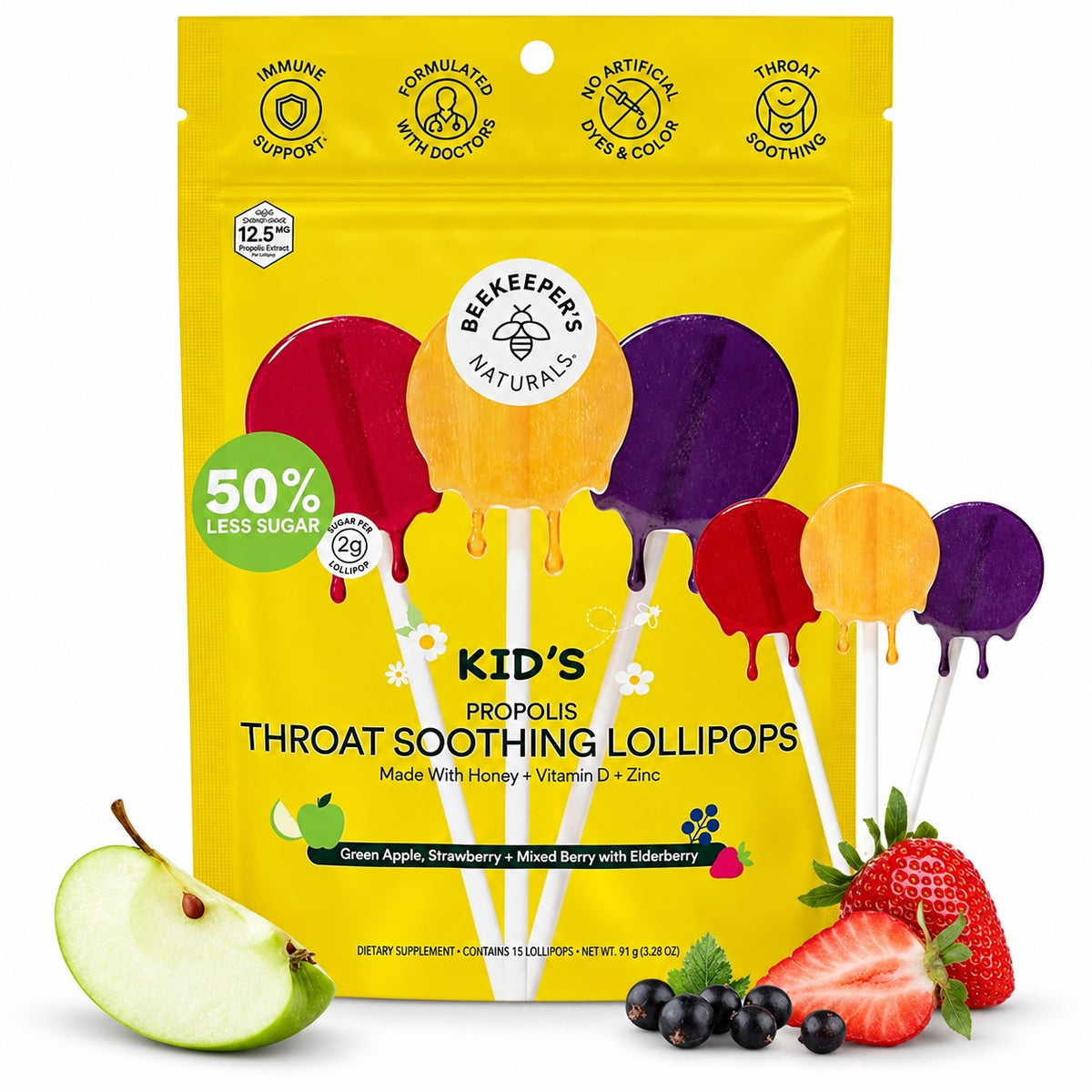 Beekeeper's Naturals Kids Throat Soothing Lollipops – 15ct