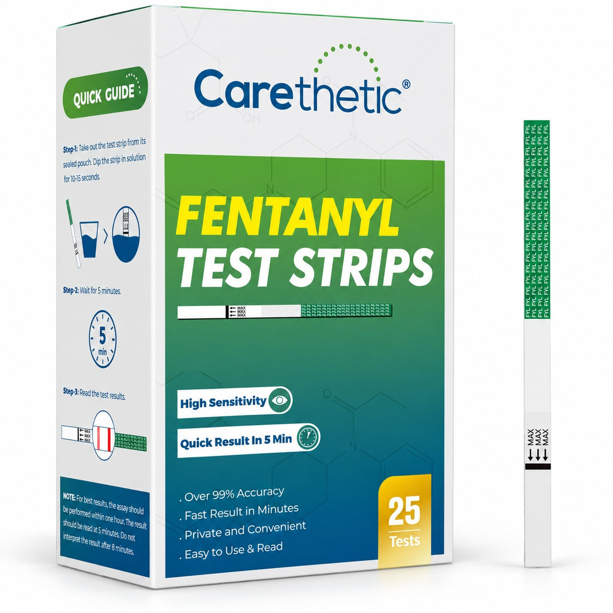 Carethetic Fentanyl Test Strips, Rapid Detection (25 Pack)