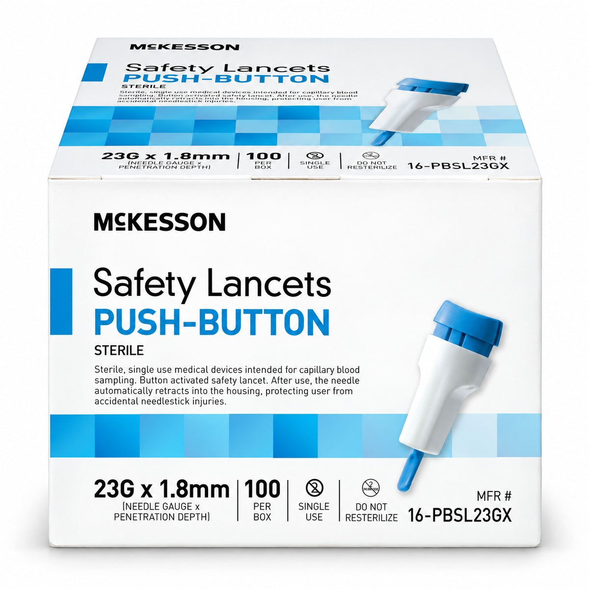 McKesson Safety Lancets 23G Push-Button – 100 Count