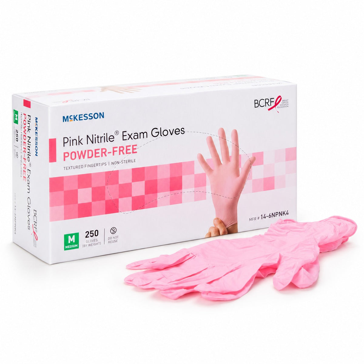 McKesson Pink Nitrile Exam Gloves, Powder-Free, Textured Fingertips