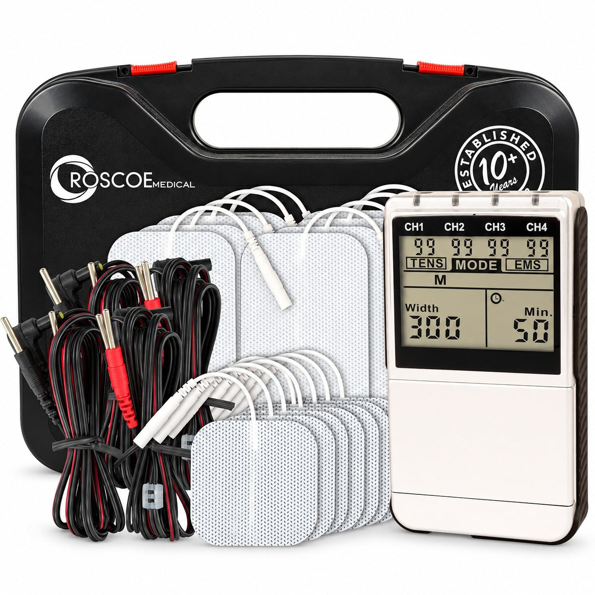 Roscoe Medical TENS & EMS Muscle Stimulator – 4 Channel OTC Unit