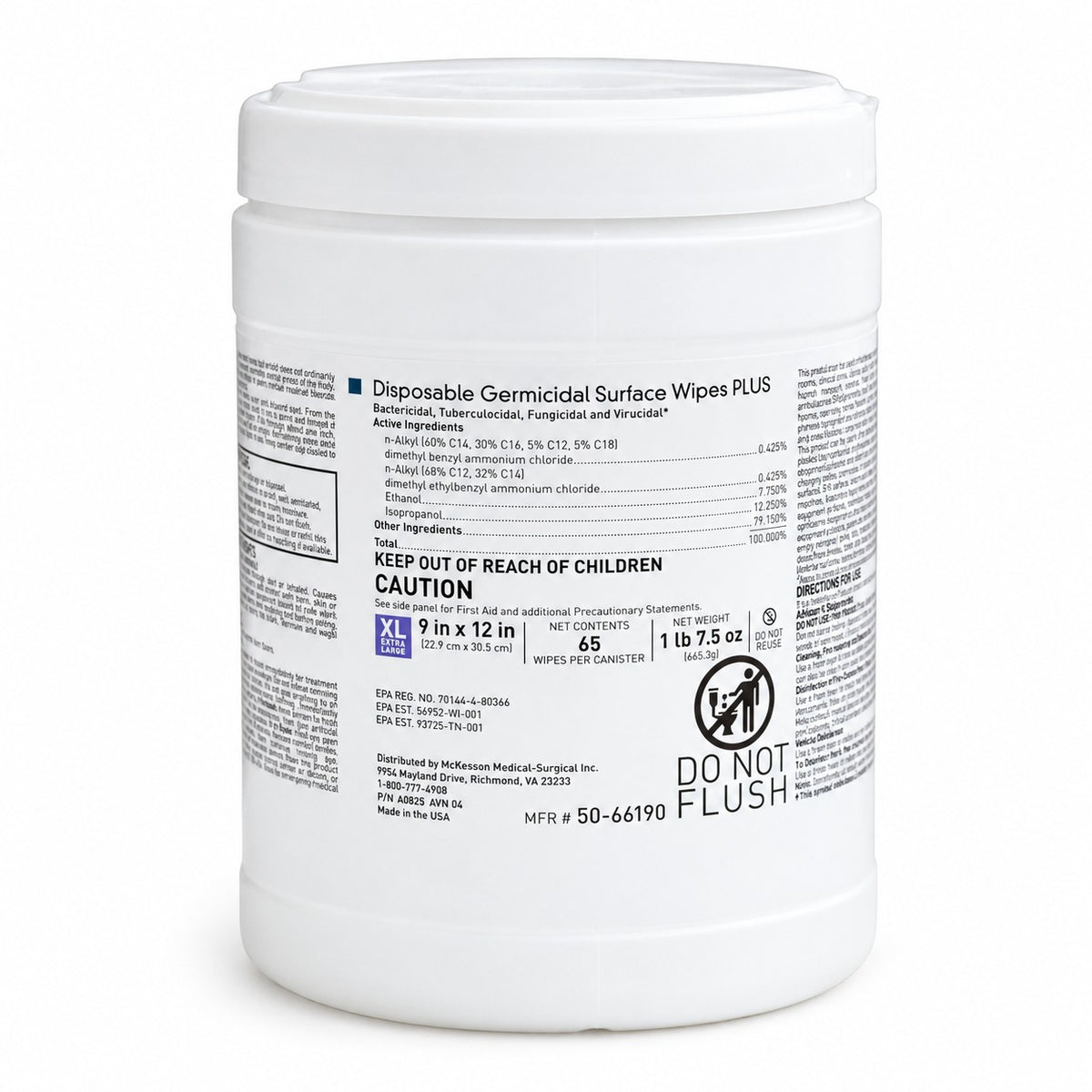 McKesson Germicidal Surface Disinfectant Wipes - Bleach 65 ct (view 3)