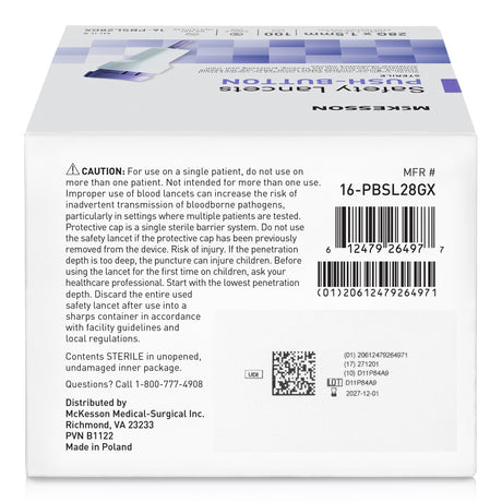 McKesson Safety Lancets 28G Push-Button – 100 Count
