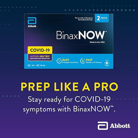 BinaxNOW COVID-19 Antigen Self Test, 1 Pack, 2 Tests Total, COVID Test With 15-Minute Results Without Sending to a Lab, Easy to Use at Home
