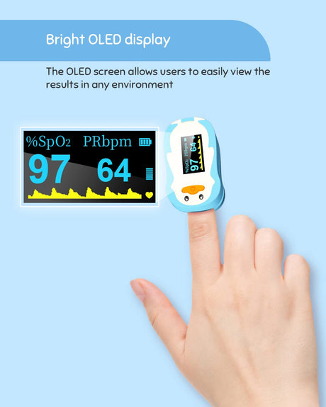 Kids Penguin Fingertip Pulse Oximeter (Blue)