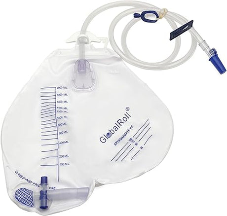 GlobalRoll Urinary Drainage Bag with Anti-Reflux Chamber (2000 mL, 48" Tube)