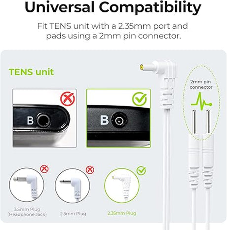 AUVON TENS Lead Wires – 2-Pack Durable Cables with 2mm Pin & 2.35mm Plug