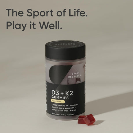 Sports Research Vegan Vitamin D3 + K2 Gummies – 5000 IU D3, MK-7 K2 [60ct]
