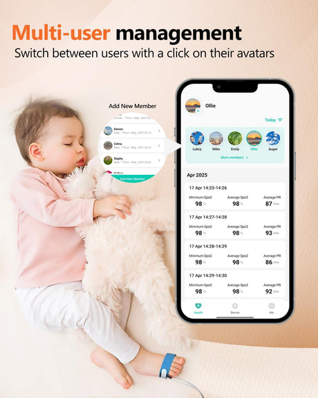 HealthTree Infant Handheld Pulse Oximeter - Rechargeable, Continuous Tracking