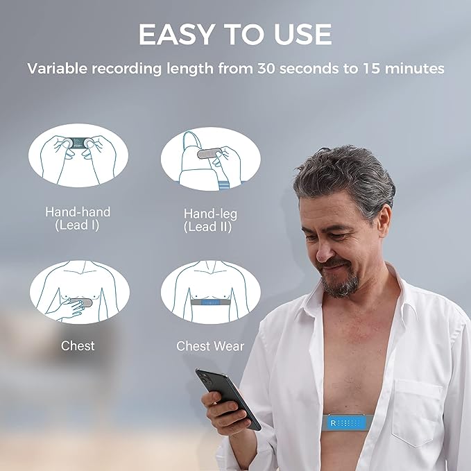 Livenpace HR Monitoring Device, Personal Bluetooth Monitor for Rhythm Waveform, Home Use Device for Adults with Chest Strap, Compatible with iOS & Android, HHM2