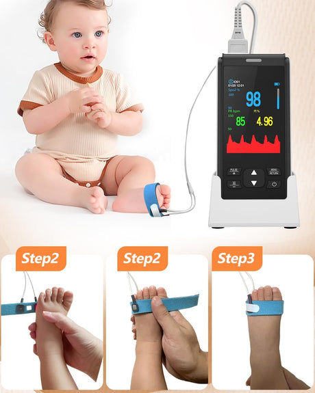HealthTree Infant Handheld Pulse Oximeter - Rechargeable, Continuous Tracking