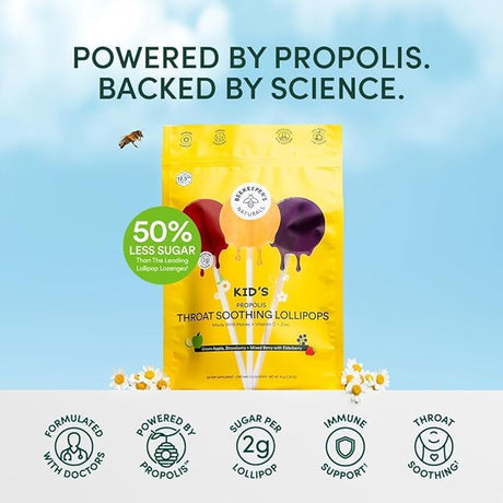 Beekeeper's Naturals Kids Throat Soothing Lollipops – 15ct