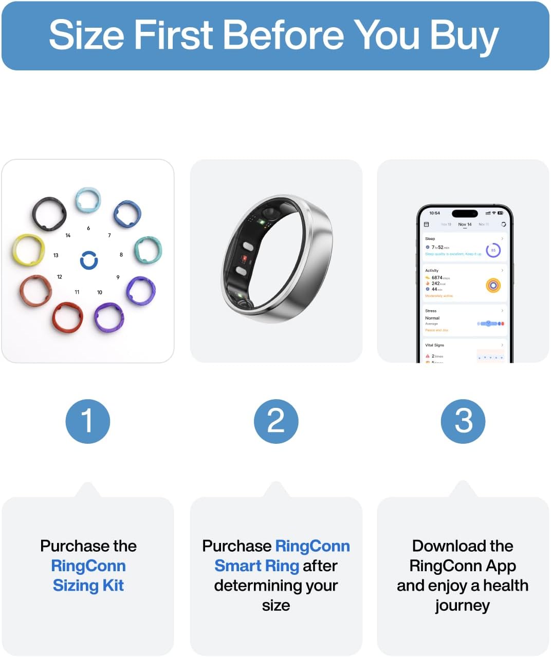 RingConn Gen 2 Air Sizing Kit – Smart Ring Size Finder (Sizes 6–14