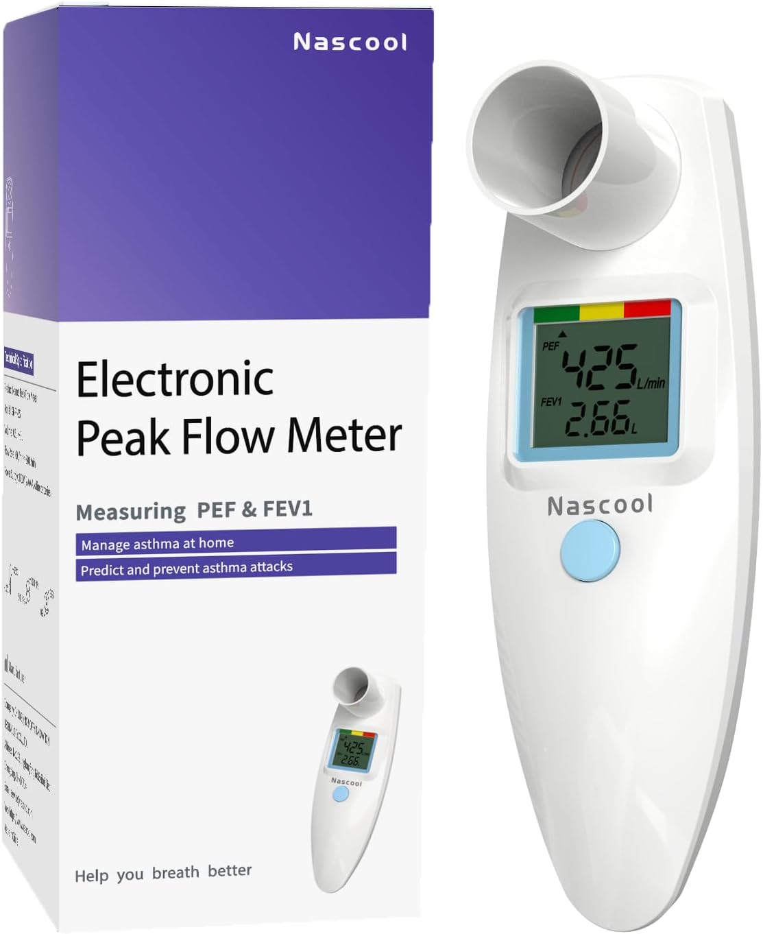 Nascool Digital Peak Flow Meter, Portable Lung Monitor