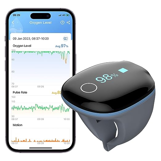 with (Adults) Oxygen - Reminder O2Ring Vibration Blueto Monitor Wellue