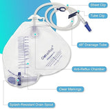 GlobalRoll Urinary Drainage Bag with Anti-Reflux Chamber (2000 mL, 48" Tube)