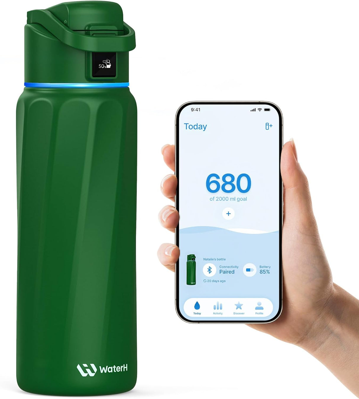 WATERH BOOST Smart Water Bottle Stainless Steel Hydration Tracker 32oz [Bluetooth]