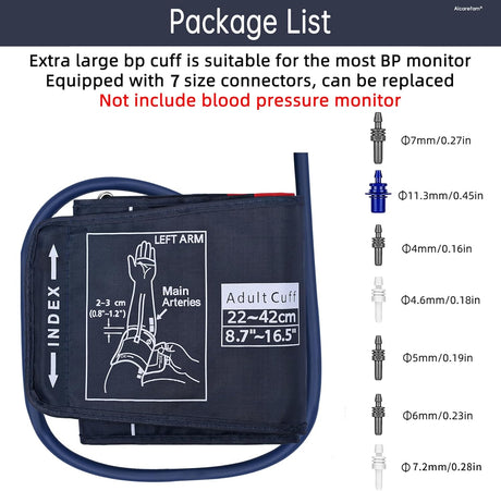 Replacement Blood Pressure Monitor Cuff with Connectors Pediatric to XXXL Sizes