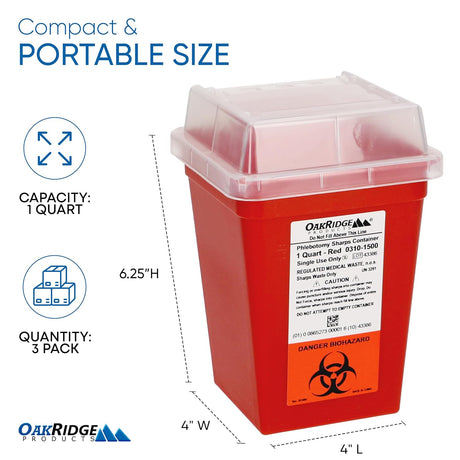 Oakridge Products Sharps Container 1 Quart Biohazard Needle Disposal