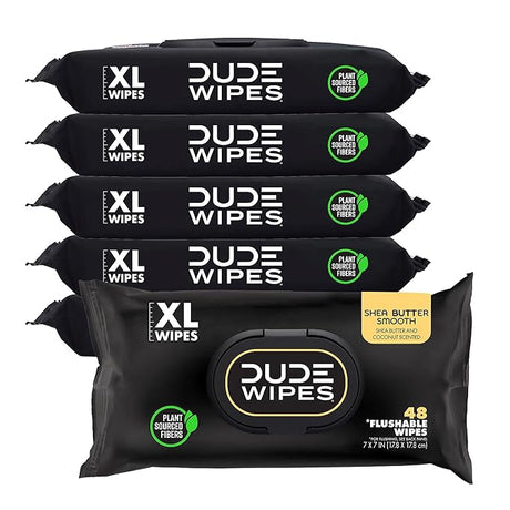 DUDE Wipes – Extra Large Flushable Wipes (6-Pack, 288 Wipes)