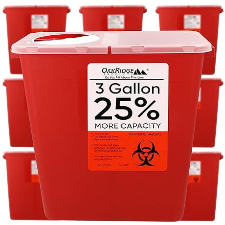 Oakridge Products Large Sharps Container 3 Gallon Biohazard Disposal