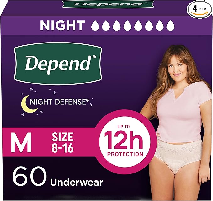 Depend Night Defense Women’s Incontinence Underwear, Medium, Blush