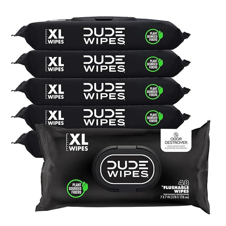 DUDE Wipes – Extra Large Flushable Wipes (6-Pack, 288 Wipes)