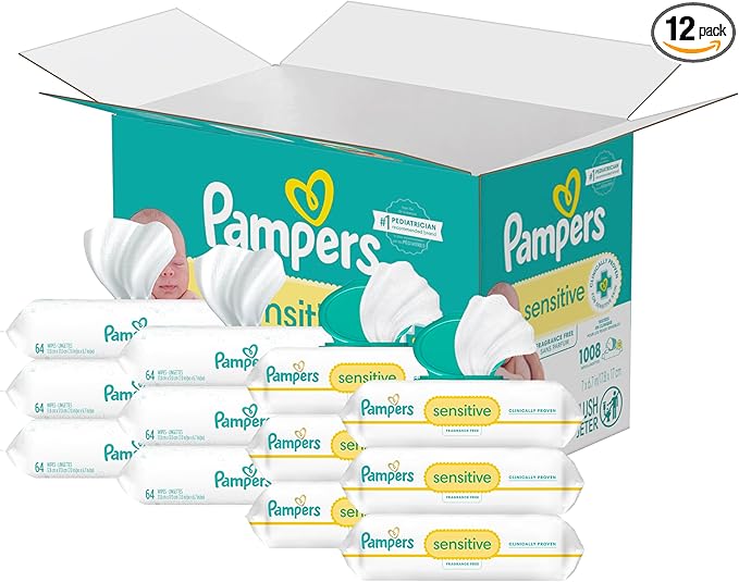 Pampers Sensitive Baby Wipes, 1008 Ct (Flip-Top + Refill Packs), Unscented