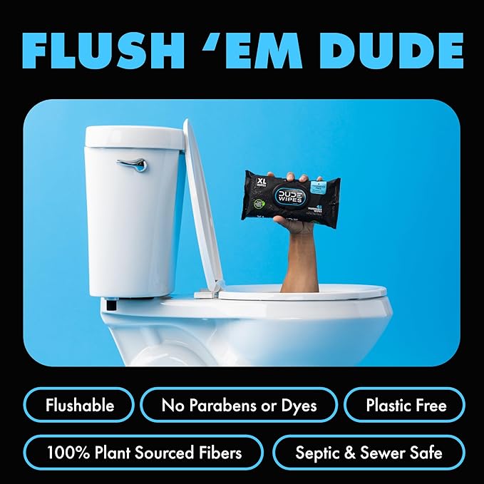 DUDE Wipes – Extra Large Flushable Wipes (6-Pack, 288 Wipes)
