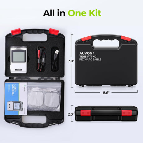 AUVON TENS Unit Muscle Stimulator - Rechargeable 4-Channel Pain Relief Device with 8 Modes & 16 Pads