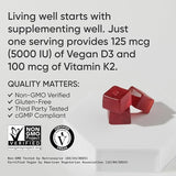Sports Research Vegan Vitamin D3 + K2 Gummies – 5000 IU D3, MK-7 K2