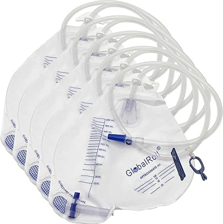 GlobalRoll Urinary Drainage Bag with Anti-Reflux Chamber (2000 mL, 48" Tube)