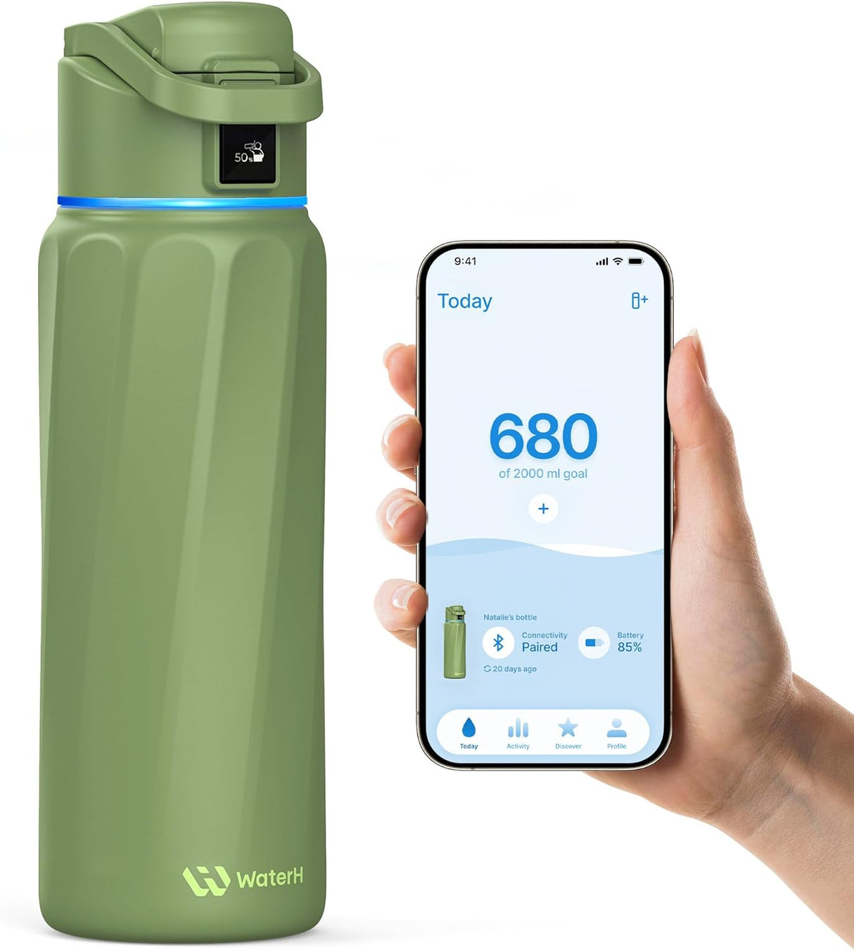WATERH BOOST Smart Water Bottle Stainless Steel Hydration Tracker 32oz [Bluetooth]