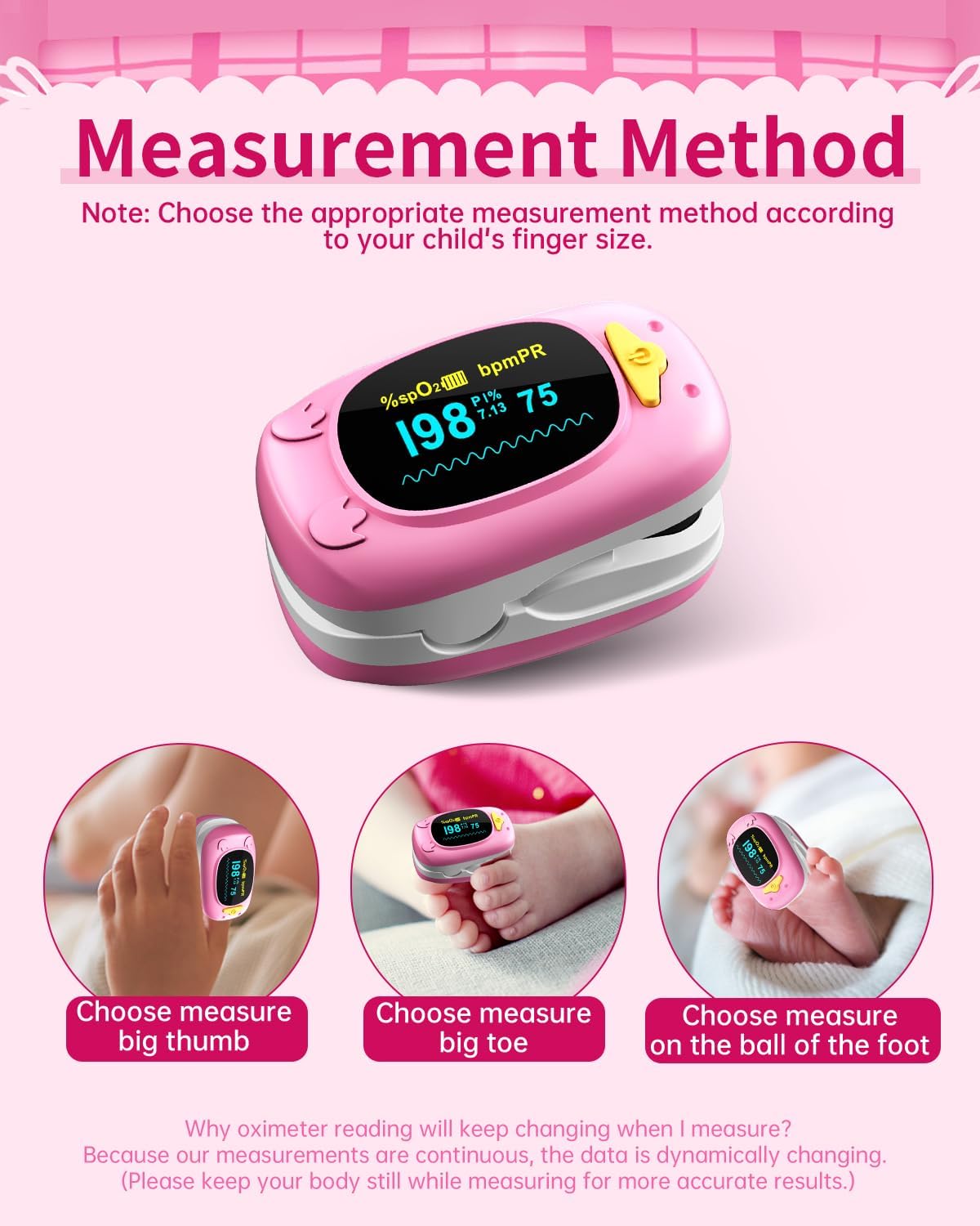 HealthTree Children's Fingertip Pulse Oximeter (Pink)