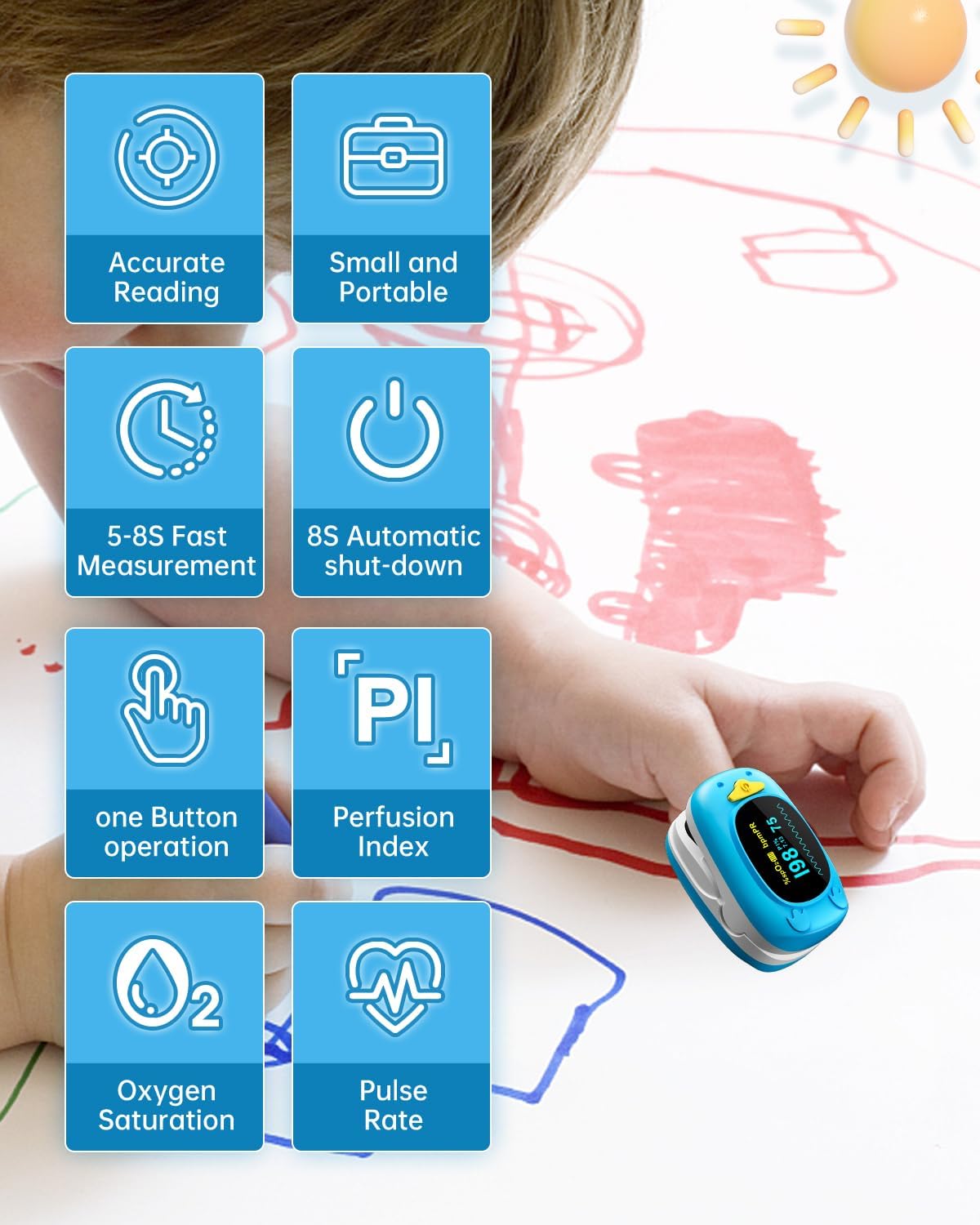 HealthTree Children’s Fingertip Pulse Oximeter (Blue)