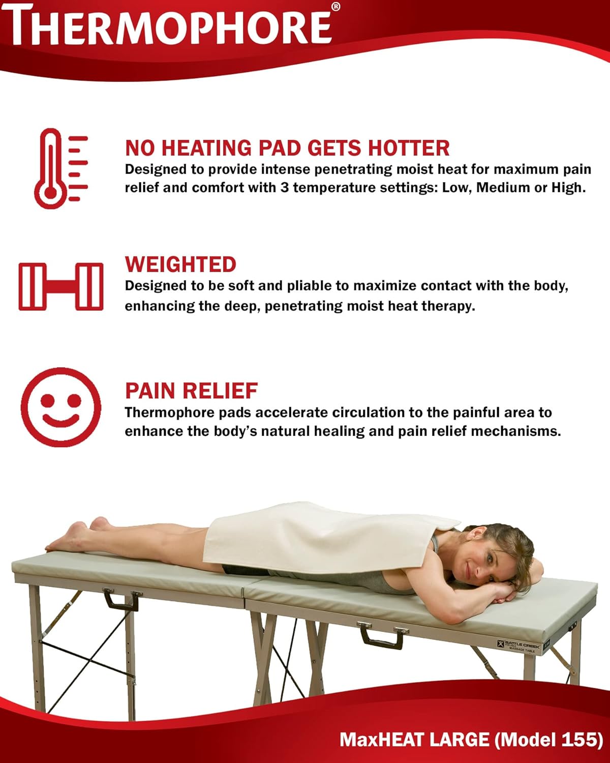Thermophore MaxHeat Moist Heating Pad, Large 14" x 27", Model 155