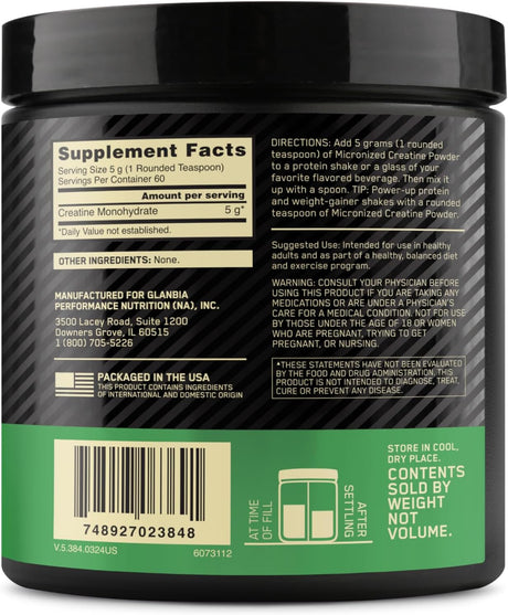 Optimum Nutrition Creatine Monohydrate – Unflavored, Micronized Powder