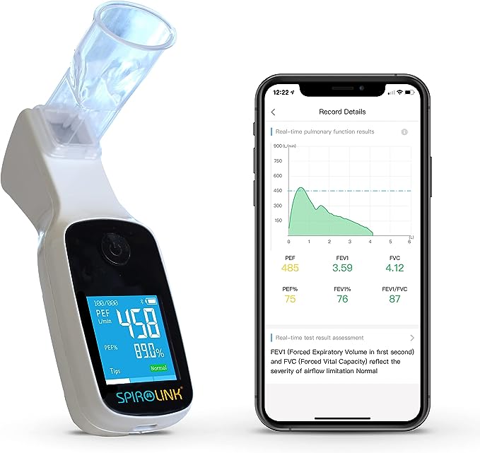 CMI Health SpiroLink - Smart Peak Flow Meter - Portable Pulmonary Function Test, Pocket Spirometer - Long Lifespan, Durable - for Asthma, COPD, Musicians, Smokers, Athletes, and More