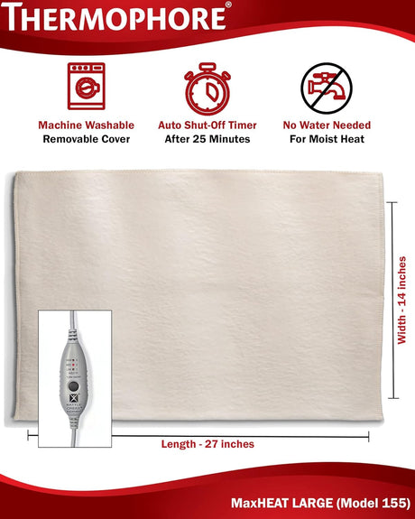 Thermophore MaxHeat Moist Heating Pad, Large 14" x 27", Model 155