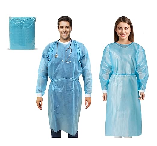 Medical Nation Disposable Isolation Gowns – 50 Pack, Level 2, Fluid-Resistant, Universal Fit
