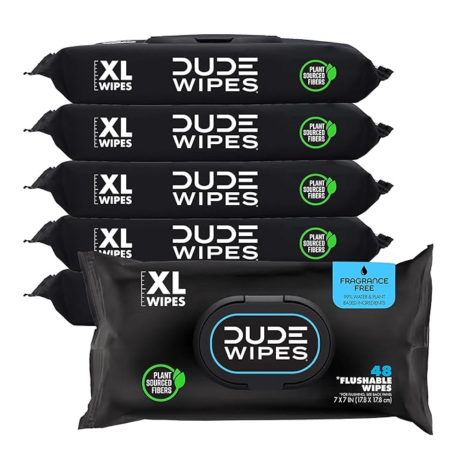DUDE Wipes – Extra Large Flushable Wipes (6-Pack, 288 Wipes)