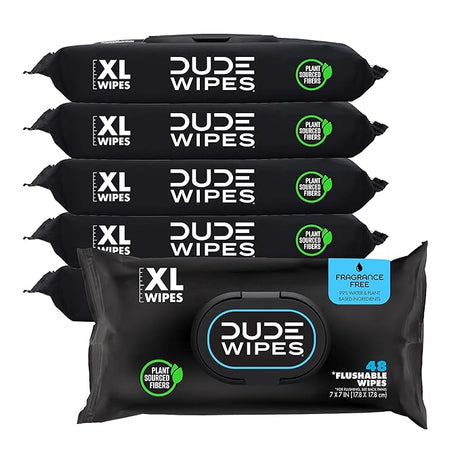 DUDE Wipes – Extra Large Flushable Wipes (6-Pack, 288 Wipes)