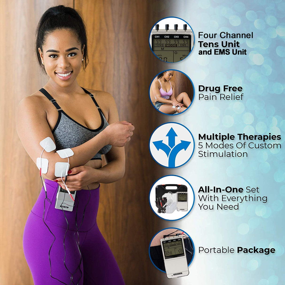 Roscoe Medical TENS & EMS Muscle Stimulator – 4 Channel OTC Unit